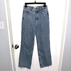 Zara High Rise Distressed Relaxed Straight Denim Jeans Size 24